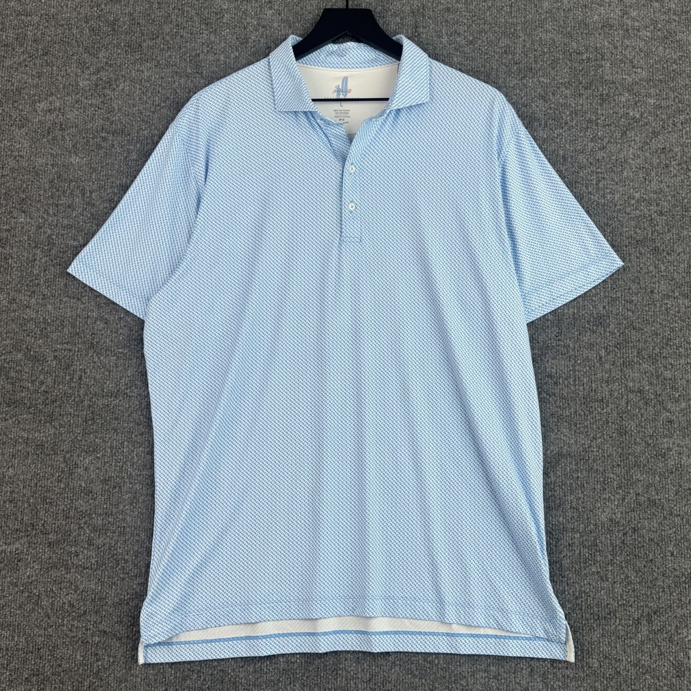 Johnnie-O Performance Polo Shirt Mens L Blue Geometric Featherweight Golf UPF 50